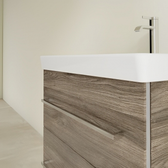 Villeroy & Boch Avento 2-Drawer Vanity Unit with Basin 600mm Wide - Stone Oak with Chrome Handles | Product Image
