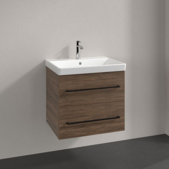 Villeroy & Boch Avento 2-Drawer Vanity Unit with Basin 600mm Wide - Arizona Oak with Black Handle | Product Image