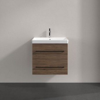 Villeroy & Boch Avento 2-Drawer Vanity Unit with Basin 600mm Wide - Arizona Oak with Black Handle | Product Image