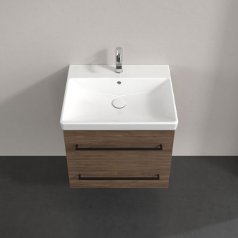 Villeroy & Boch Avento 2-Drawer Vanity Unit with Basin 600mm Wide - Arizona Oak with Black Handle | Product Image