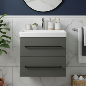 Villeroy & Boch Avento 2-Drawer Vanity Unit with Basin 600mm Wide - Graphite with Black Handles | Product Image