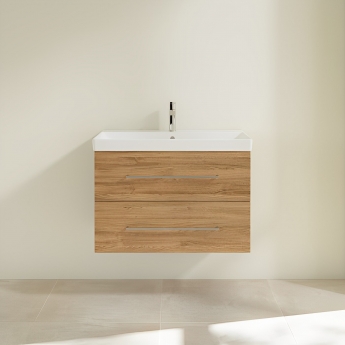 Villeroy & Boch Avento 2-Drawer Vanity Unit with Basin 800mm Wide - Oak Kansas with Chrome Handles | Product Image