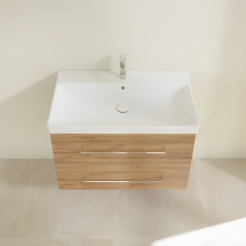 Villeroy & Boch Avento 2-Drawer Vanity Unit with Basin 800mm Wide - Oak Kansas with Chrome Handles | Product Image