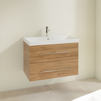Villeroy & Boch Avento 2-Drawer Vanity Unit with Basin 800mm Wide - Oak Kansas with Chrome Handles | Product Image