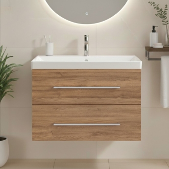 Villeroy & Boch Avento 2-Drawer Vanity Unit with Basin 800mm Wide - Oak Kansas with Chrome Handles | Product Image