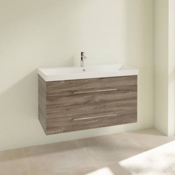 Villeroy & Boch Avento 2-Drawer Vanity Unit with Basin 800mm Wide - Stone Oak with Chrome Handles | Product Image