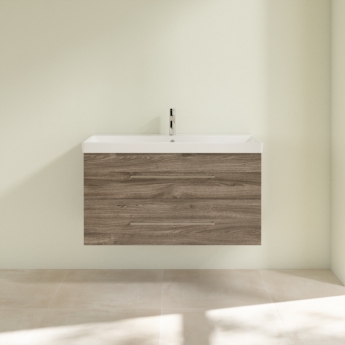 Villeroy & Boch Avento 2-Drawer Vanity Unit with Basin 800mm Wide - Stone Oak with Chrome Handles | Product Image