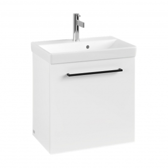 Villeroy & Boch Avento Wall Hung Vanity Unit LH with Basin 550mm Wide - Brilliant White with Black Handle | Product Image