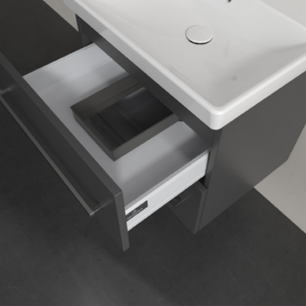 Villeroy & Boch Avento 2-Drawer Vanity Unit with Basin 600mm Wide - Graphite with Chrome Handles