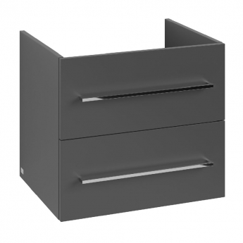 Villeroy & Boch Avento 2-Drawer Vanity Unit with Basin 600mm Wide - Graphite with Chrome Handles
