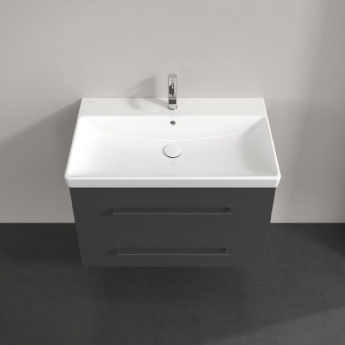 Villeroy & Boch Avento 2-Drawer Vanity Unit with Basin 800mm Wide - Graphite with Chrome Handles | Product Image