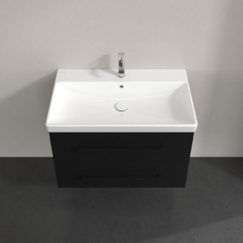 Villeroy & Boch Avento 2-Drawer Vanity Unit with Basin 800mm Wide - Volcano Black with Black Handles | Product Image