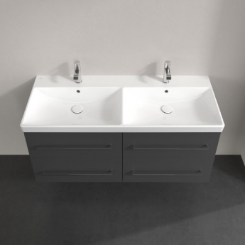 Villeroy & Boch Avento 4-Drawer Double Vanity Unit with Basin 1200mm Wide - Graphite with Chrome Handles | Product Image