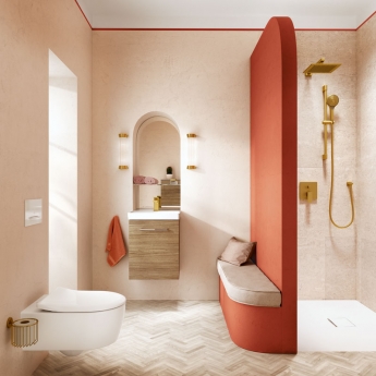 Villeroy & Boch Avento Wall Hung Vanity Unit RH with Basin 550mm Wide - Oak Kansas with Chrome Handle | Product Image