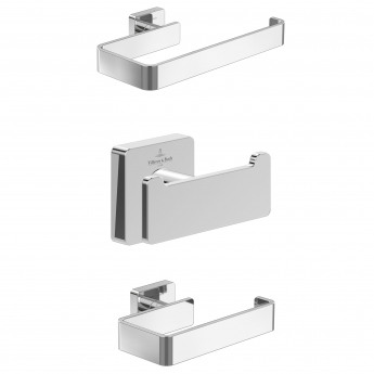 V&B Elements Striking Toilet Roll Holder, Towel Ring and Double Hook - Chrome