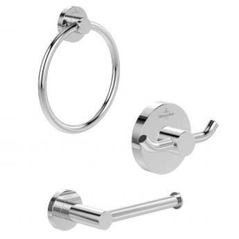V&B Elements Tender Toilet Roll Holder, Towel Ring and Double Hook - Chrome