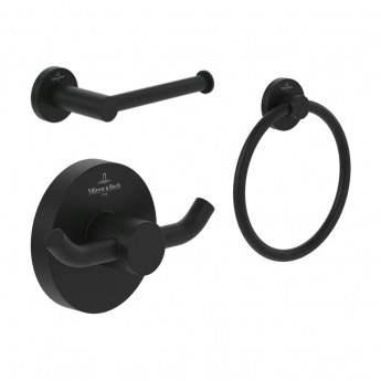 V&B Elements Tender Toilet Roll Holder, Towel Ring and Double Robe Hook - Matt Black | Product Image