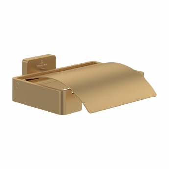 Villeroy & Boch Elements Striking Toilet Roll Holder with Cover - Brushed Gold