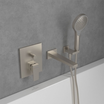 Villeroy & Boch Architectura Rectangular Concealed Shower Valve with Diverter Single Handle - Brushed Nickel Matt | Product Image