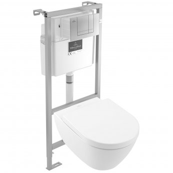 Villeroy & Boch Subway 2.0 Rimless Wall Hung Toilet with Vipro Frame + Flush Plate - Soft Close Seat