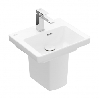 Villeroy & Boch Subway 3.0 Basin and Semi Pedestal 450mm Wide 1 Tap Hole - White Alpin