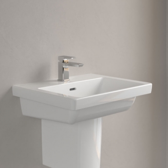 Villeroy & Boch Subway 3.0 Basin and Semi Pedestal 550mm Wide 1 Tap Hole - White Alpin | Product Image