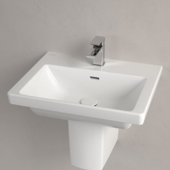 Villeroy & Boch Subway 3.0 Basin and Semi Pedestal 550mm Wide 1 Tap Hole - White Alpin | Product Image