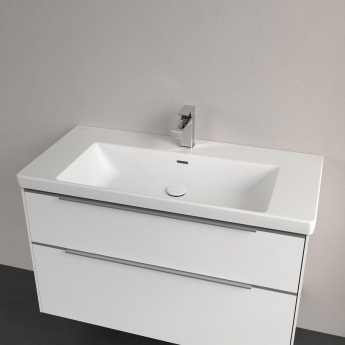 Villeroy & Boch Subway 3.0 Basin and Semi Pedestal 1000mm Wide 1 Tap Hole - White Alpin | Product Image