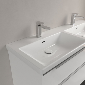 Villeroy & Boch Subway 3.0 Double Basin and Semi Pedestal 1300mm Wide 2 Tap Hole - White Alpin | Product Image