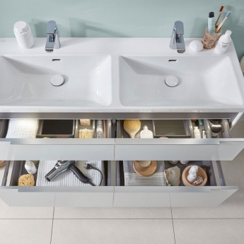 Villeroy & Boch Subway 3.0 Double Basin and Semi Pedestal 1300mm Wide 2 Tap Hole - White Alpin | Product Image