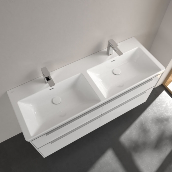 Villeroy & Boch Subway 3.0 Double Basin and Semi Pedestal 1300mm Wide 2 Tap Hole - White Alpin | Product Image