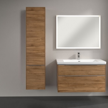 Villeroy & Boch Subway 3.0 Left Handed Wall Hung 2-Door Tall Unit 400mm Wide - Oak Kansas with Glossy Aluminium Handle