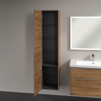 Villeroy & Boch Subway 3.0 Left Handed Wall Hung 2-Door Tall Unit 400mm Wide - Oak Kansas with Glossy Aluminium Handle