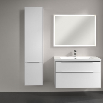 Villeroy & Boch Subway 3.0 Left Handed Wall Hung 2-Door Tall Unit 400mm Wide - Brilliant White with Glossy Aluminium Handle