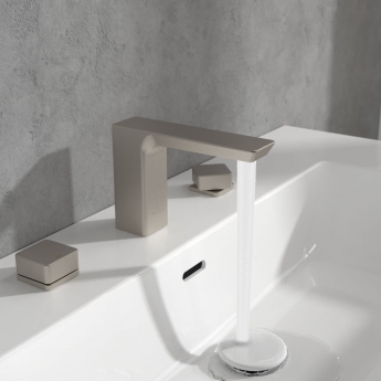 Villeroy & Boch Subway 3.0 Deck Mounted Basin Mixer Tap without Waste - Brushed Nickel Matt | Product Image