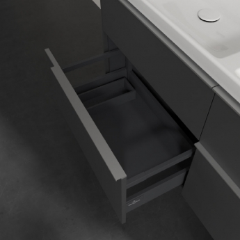 Villeroy & Boch Subway 3.0 Wall Hung 4-Drawer Vanity Unit with Basin 1300mm Wide - Graphite with Glossy Aluminium Handle