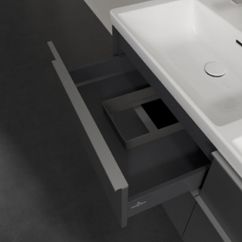 Villeroy & Boch Subway 3.0 Wall Hung 4-Drawer Vanity Unit with Basin 1300mm Wide - Graphite with Glossy Aluminium Handle
