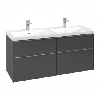 Villeroy & Boch Subway 3.0 Wall Hung 4-Drawer Vanity Unit with Basin 1300mm Wide - Graphite with Glossy Aluminium Handle
