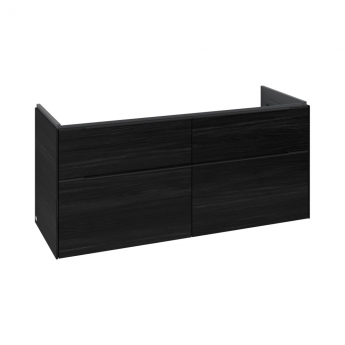 Villeroy & Boch Subway 3.0 Wall Hung 4-Drawer Vanity Unit with Basin 1300mm Wide - Black Oak with Volcano Black Handle | Product Image