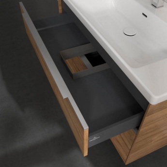 Villeroy & Boch Subway 3.0 Wall Hung 2-Drawer Vanity Unit with Basin 1000mm Wide - Oak Kansas with Glossy Aluminium Handle
