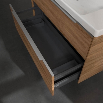 Villeroy & Boch Subway 3.0 Wall Hung 2-Drawer Vanity Unit with Basin 1000mm Wide - Oak Kansas with Glossy Aluminium Handle