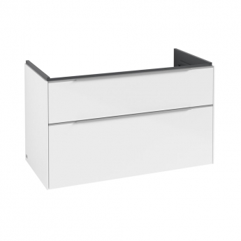 Villeroy & Boch Subway 3.0 Wall Hung 2-Drawer Vanity Unit with Basin 1000mm Wide - Brilliant White with Glossy Aluminium Handle | Product Image