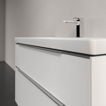 Villeroy & Boch Subway 3.0 Wall Hung 2-Drawer Vanity Unit with Basin 1000mm Wide - Brilliant White with Glossy Aluminium Handle | Product Image