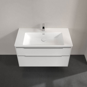 Villeroy & Boch Subway 3.0 Wall Hung 2-Drawer Vanity Unit with Basin 1000mm Wide - Brilliant White with Glossy Aluminium Handle | Product Image
