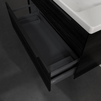 Villeroy & Boch Subway 3.0 Wall Hung 2-Drawer Vanity Unit with Basin 1000mm Wide - Black Oak with Volcano Black Handle | Product Image