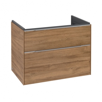 Villeroy & Boch Subway 3.0 Wall Hung 2-Drawer Vanity Unit with Basin 800mm Wide - Oak Kansas with Glossy Aluminium Handle | Product Image