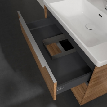 Villeroy & Boch Subway 3.0 Wall Hung 2-Drawer Vanity Unit with Basin 800mm Wide - Oak Kansas with Glossy Aluminium Handle | Product Image