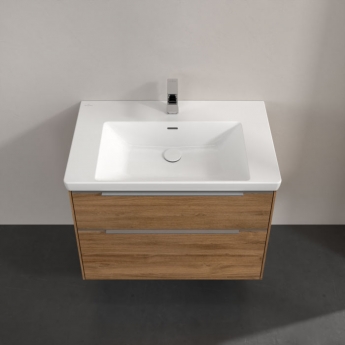 Villeroy & Boch Subway 3.0 Wall Hung 2-Drawer Vanity Unit with Basin 800mm Wide - Oak Kansas with Glossy Aluminium Handle | Product Image