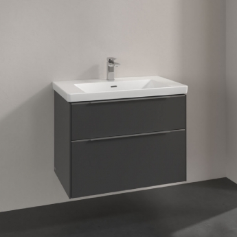 Villeroy & Boch Subway 3.0 Wall Hung 2-Drawer Vanity Unit with Basin 800mm Wide - Graphite with Glossy Aluminium Handle | Product Image