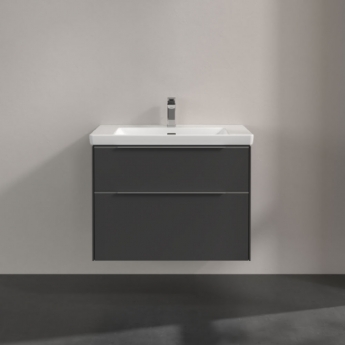Villeroy & Boch Subway 3.0 Wall Hung 2-Drawer Vanity Unit with Basin 800mm Wide - Graphite with Glossy Aluminium Handle | Product Image
